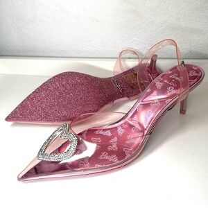 Aldo Glitter Pink Slingback Heels with Crystal Heart Accent